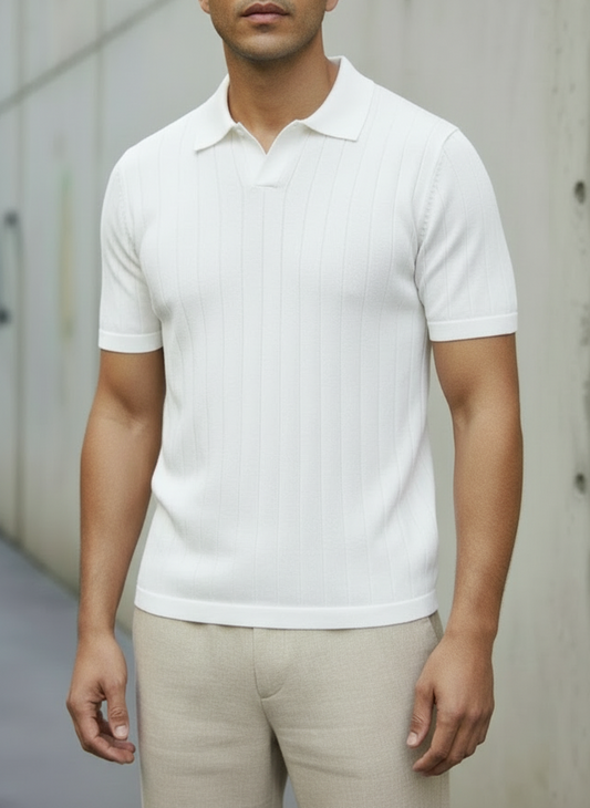 white KNIT COTTON BLEND POLO SHIRT