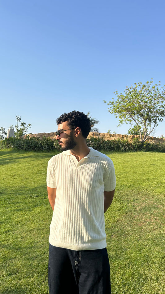white KNIT COTTON BLEND POLO SHIRT