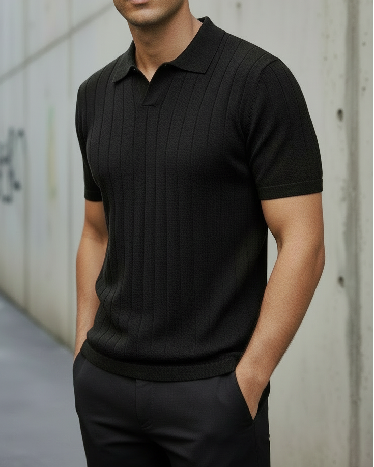 Black KNIT COTTON BLEND POLO SHIRT