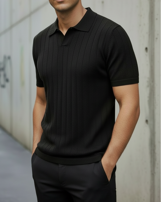Black KNIT COTTON BLEND POLO SHIRT