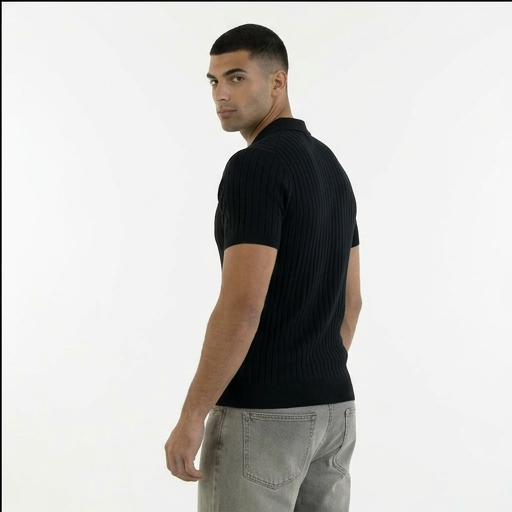 Black KNIT COTTON BLEND POLO SHIRT