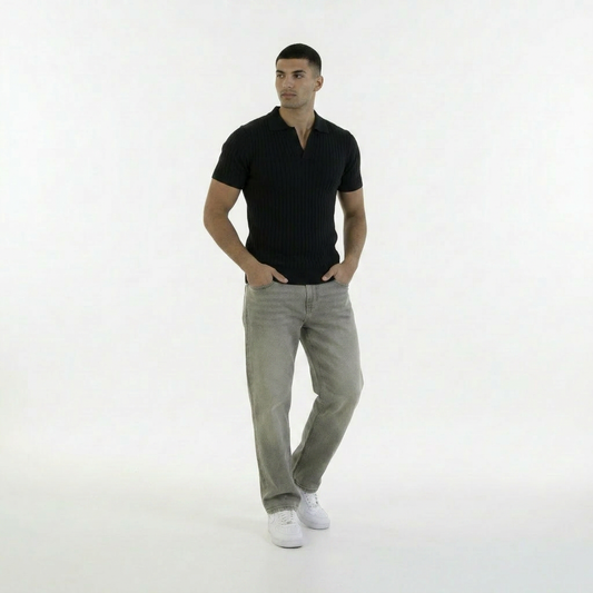 Black KNIT COTTON BLEND POLO SHIRT