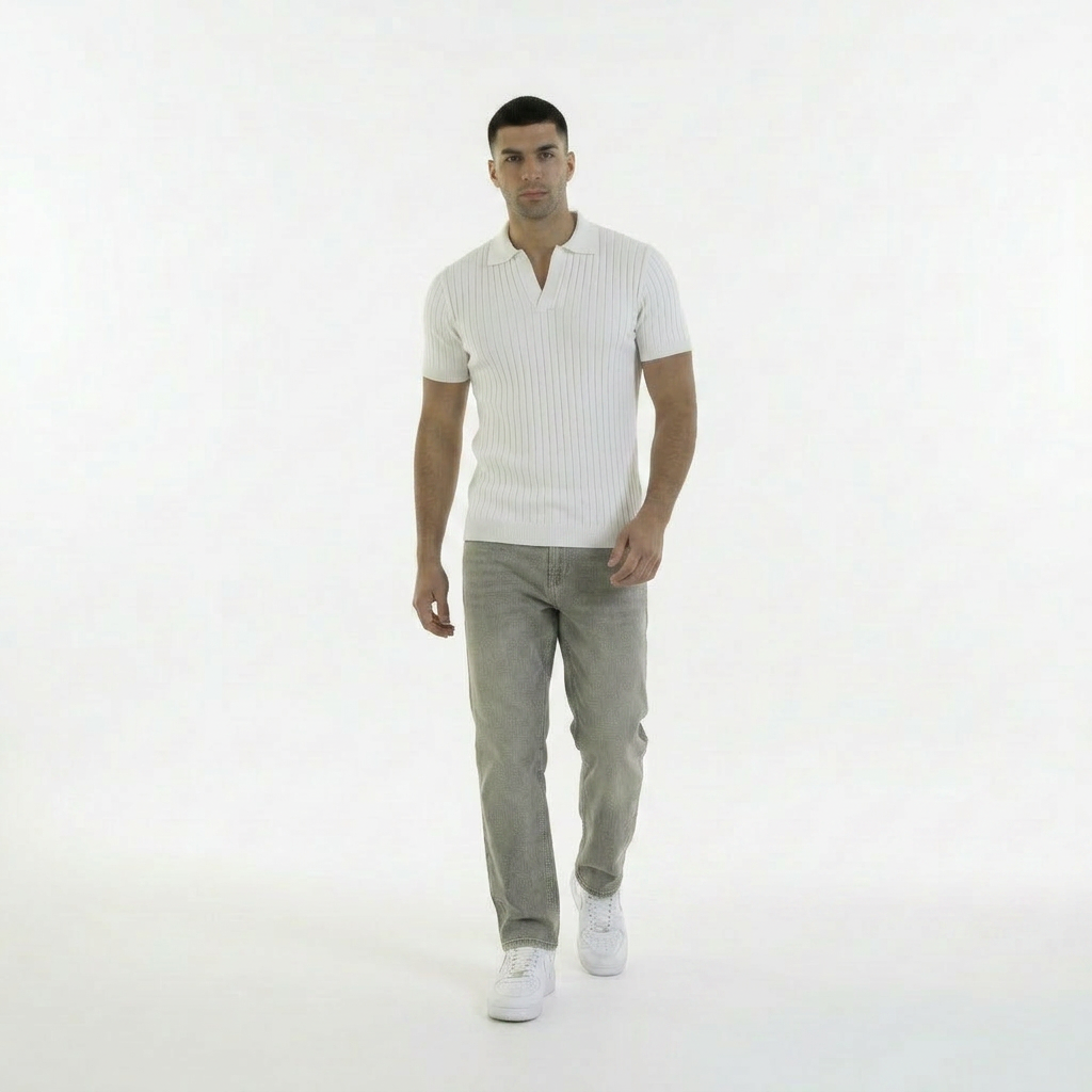 white KNIT COTTON BLEND POLO SHIRT