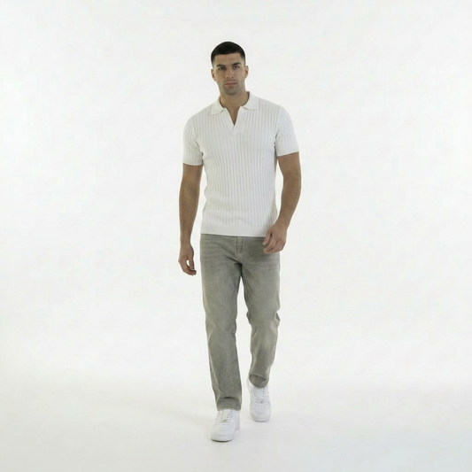 white KNIT COTTON BLEND POLO SHIRT