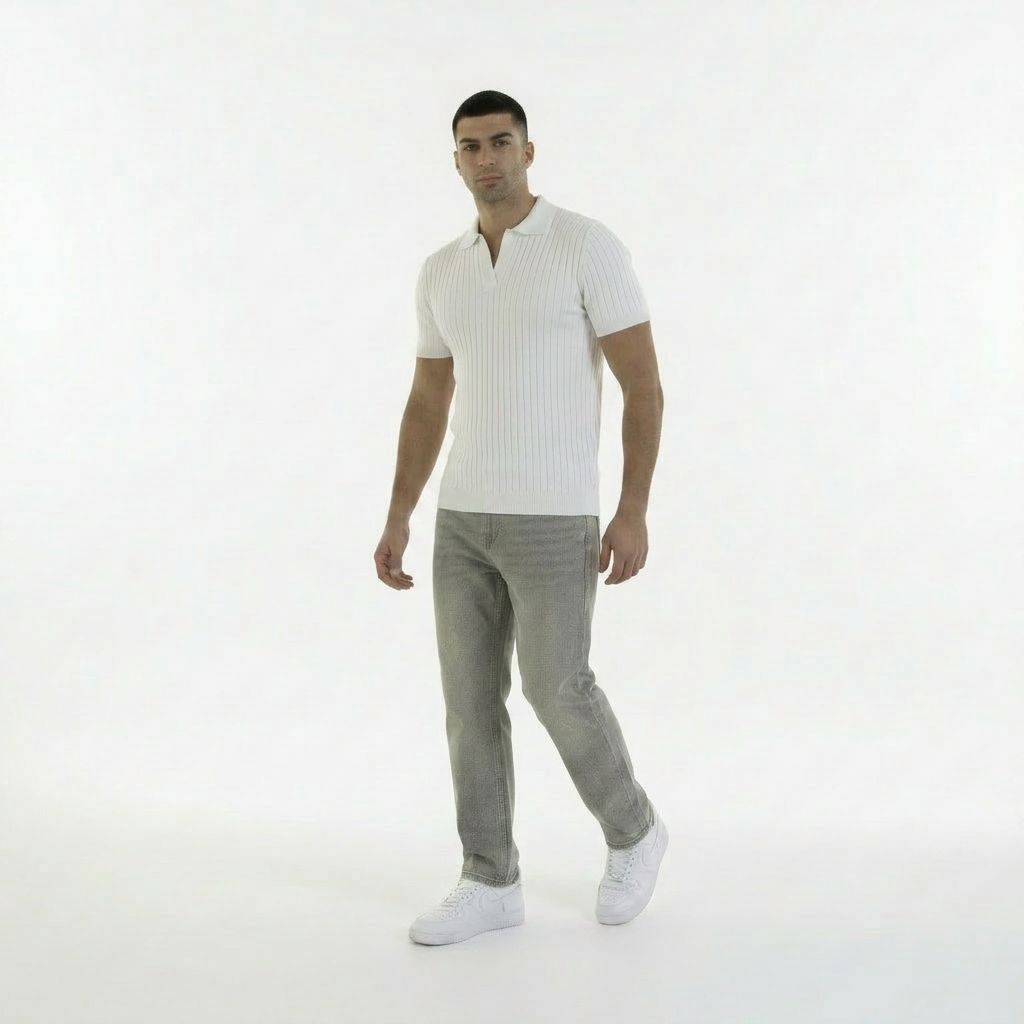 white KNIT COTTON BLEND POLO SHIRT