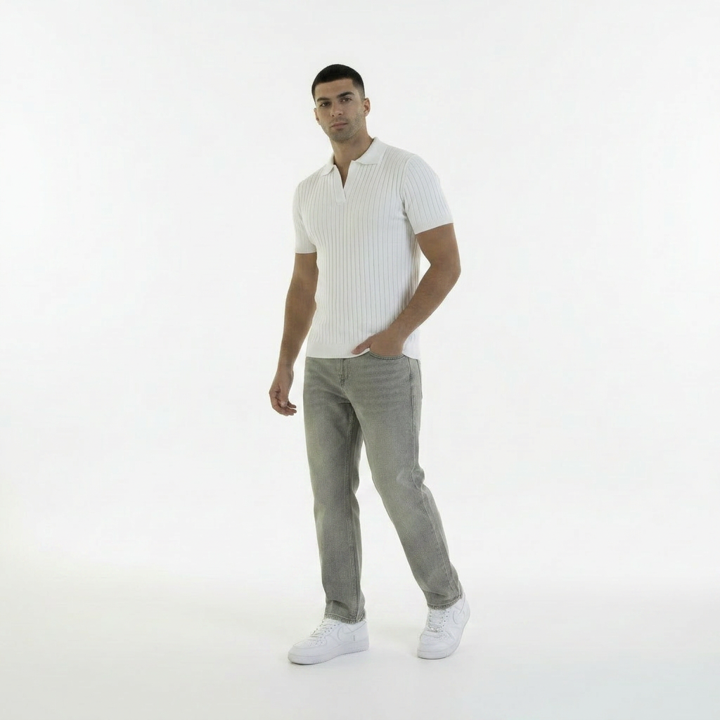 white KNIT COTTON BLEND POLO SHIRT