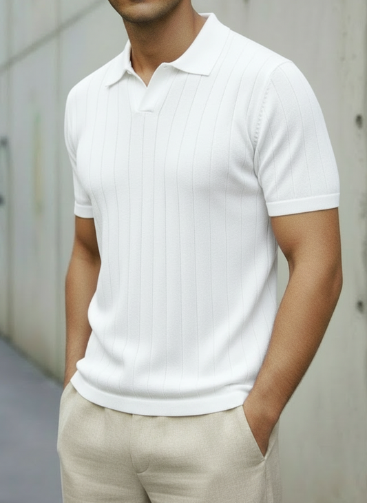 white KNIT COTTON BLEND POLO SHIRT
