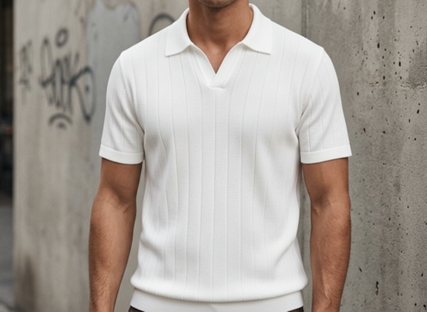 white KNIT COTTON BLEND POLO SHIRT
