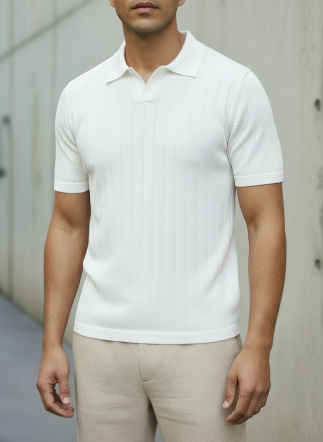 white KNIT COTTON BLEND POLO SHIRT
