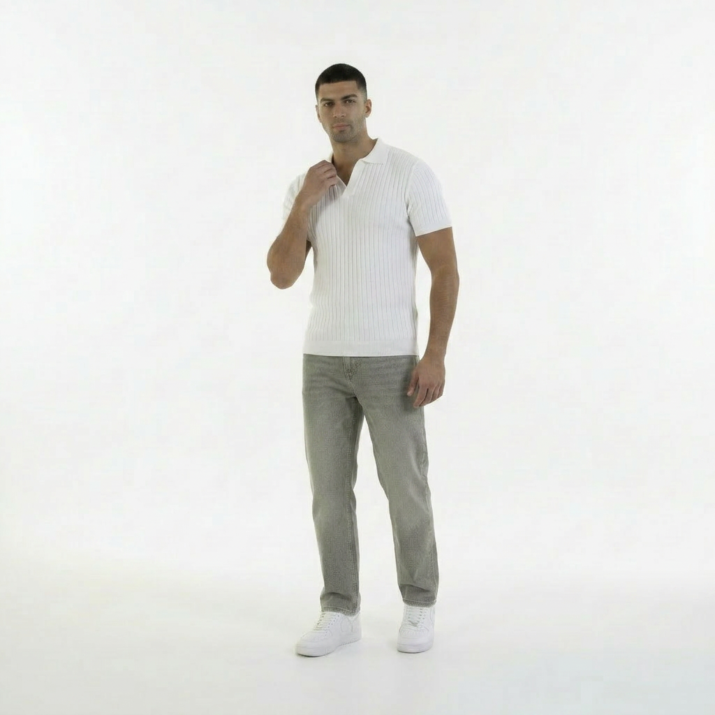 white KNIT COTTON BLEND POLO SHIRT