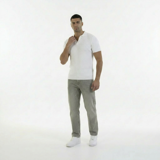 white KNIT COTTON BLEND POLO SHIRT
